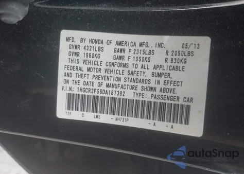 2013 Honda Accord Sport from USA, damaged, VIN 1HGCR2F56DA187392